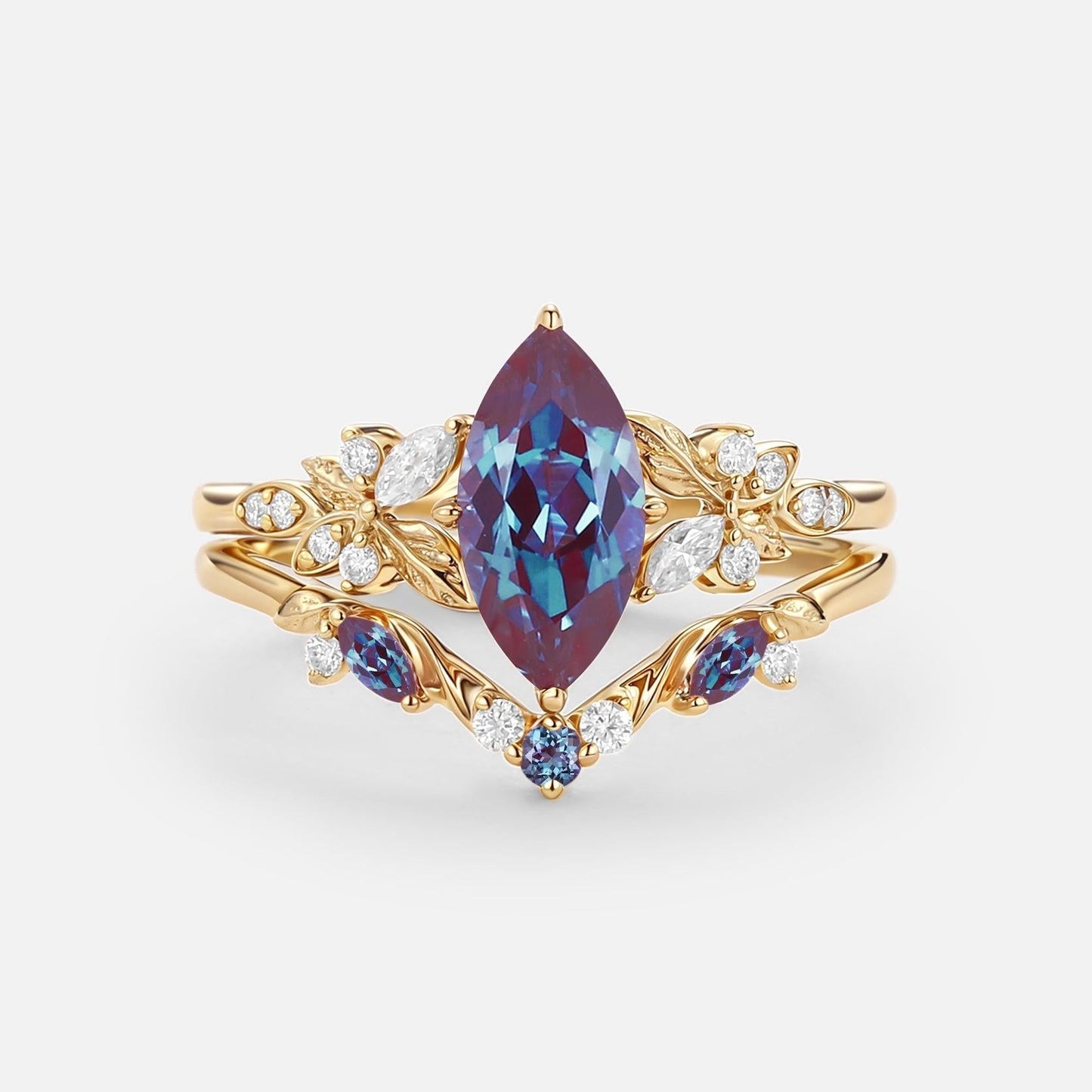Peony's Bloom | Marquise Pink Sapphire Bridal Set 2pcs