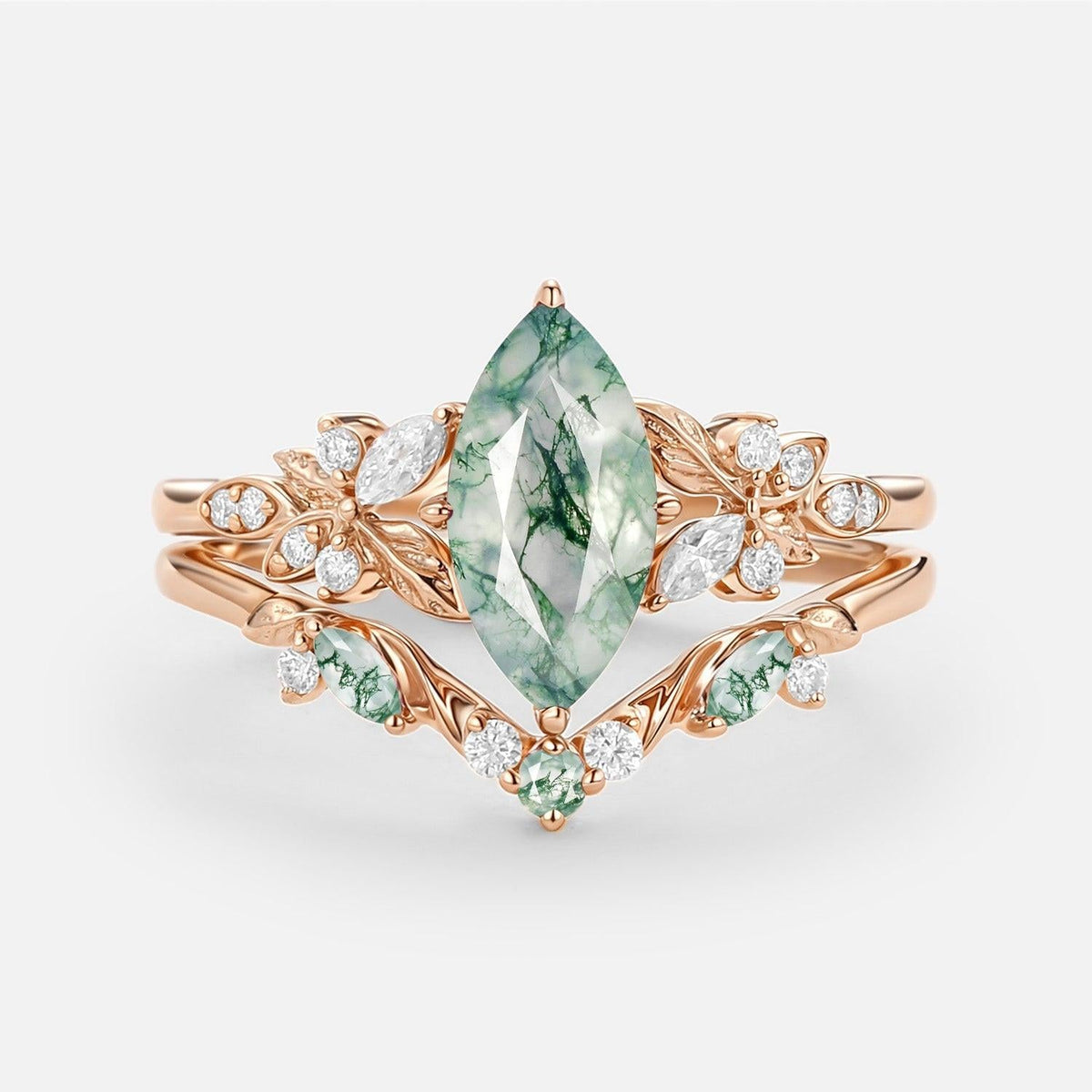 Peony's Bloom | Marquise Pink Sapphire Bridal Set 2pcs