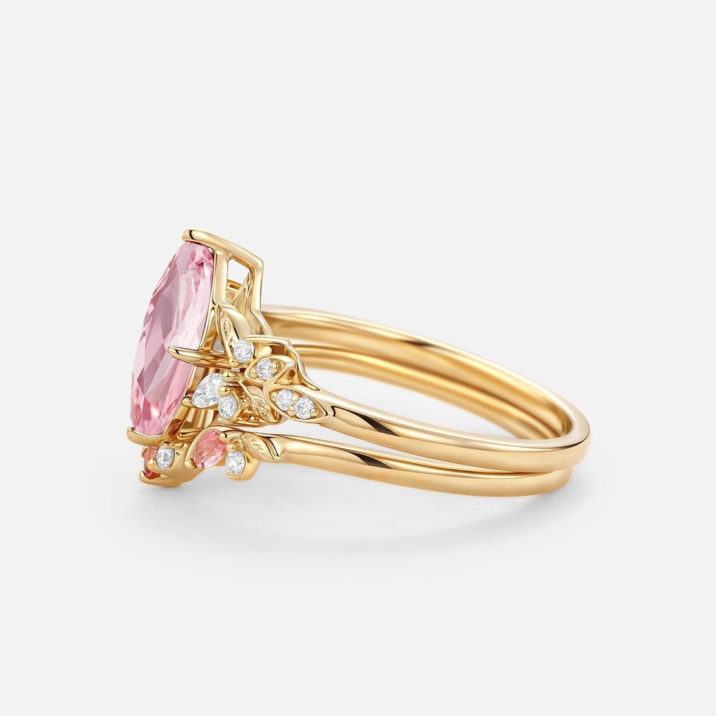 Peony's Bloom | Marquise Pink Sapphire Bridal Set 2pcs