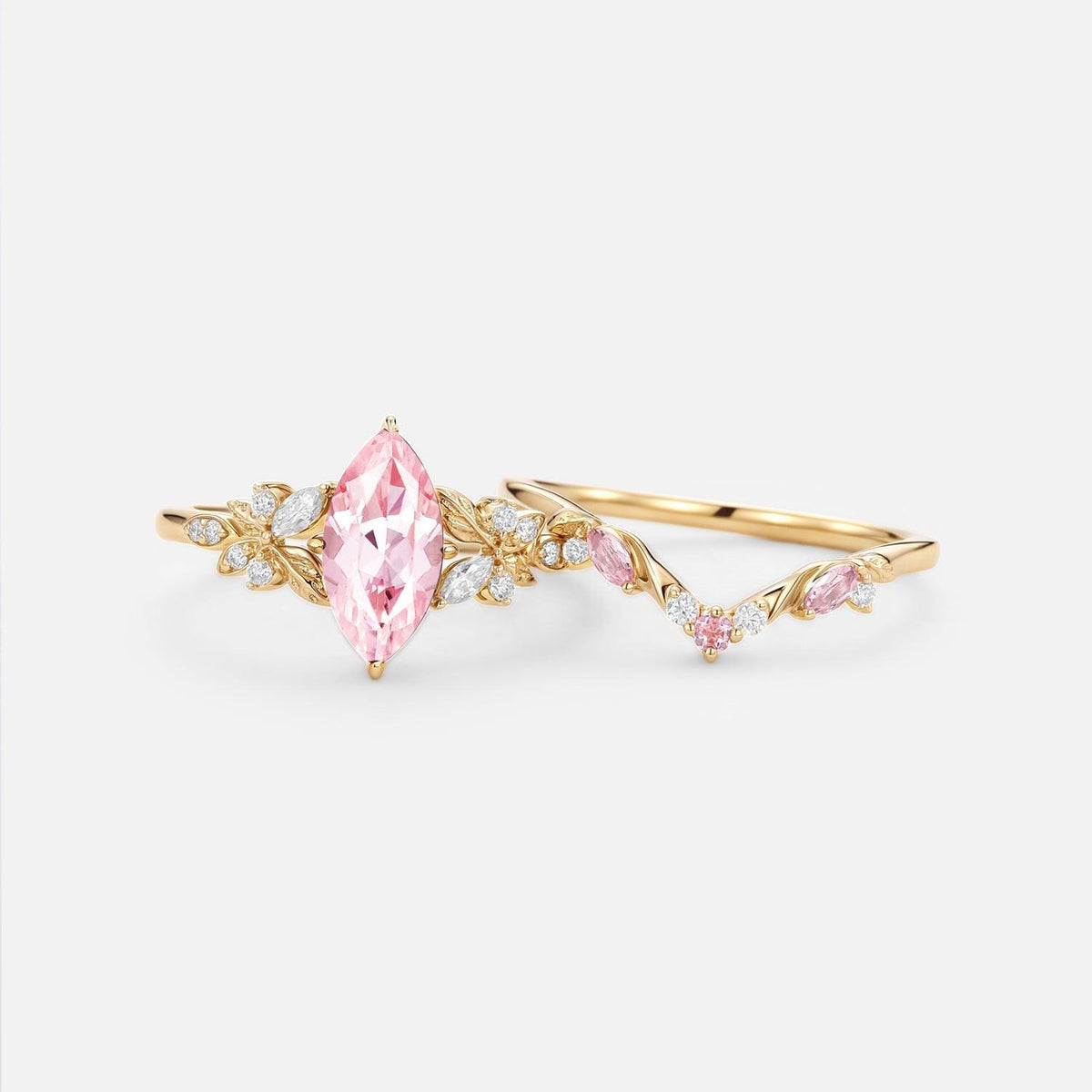 Peony's Bloom | Marquise Pink Sapphire Bridal Set 2pcs