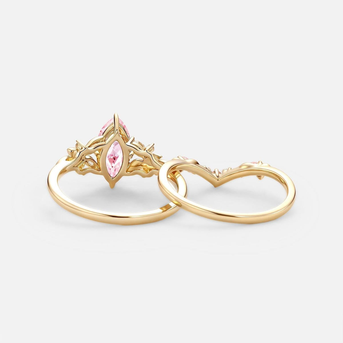 Peony's Bloom | Marquise Pink Sapphire Bridal Set 2pcs
