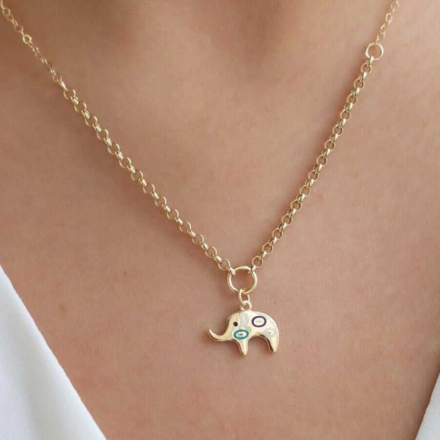 14k Gold Elephant Evil Eye Necklace