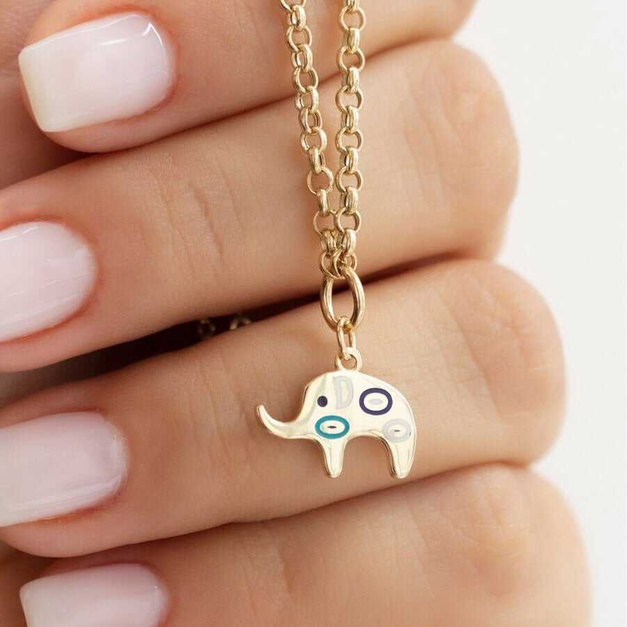14k Gold Elephant Evil Eye Necklace