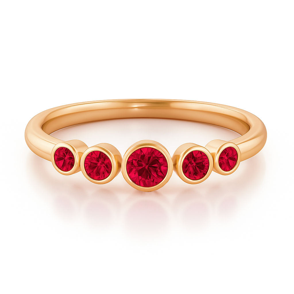 Fiona Ruby Band - Graduated Ruby Five Bezel Stacking Anniversary Ring