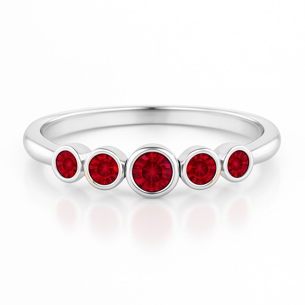 Fiona Ruby Band - Graduated Ruby Five Bezel Stacking Anniversary Ring