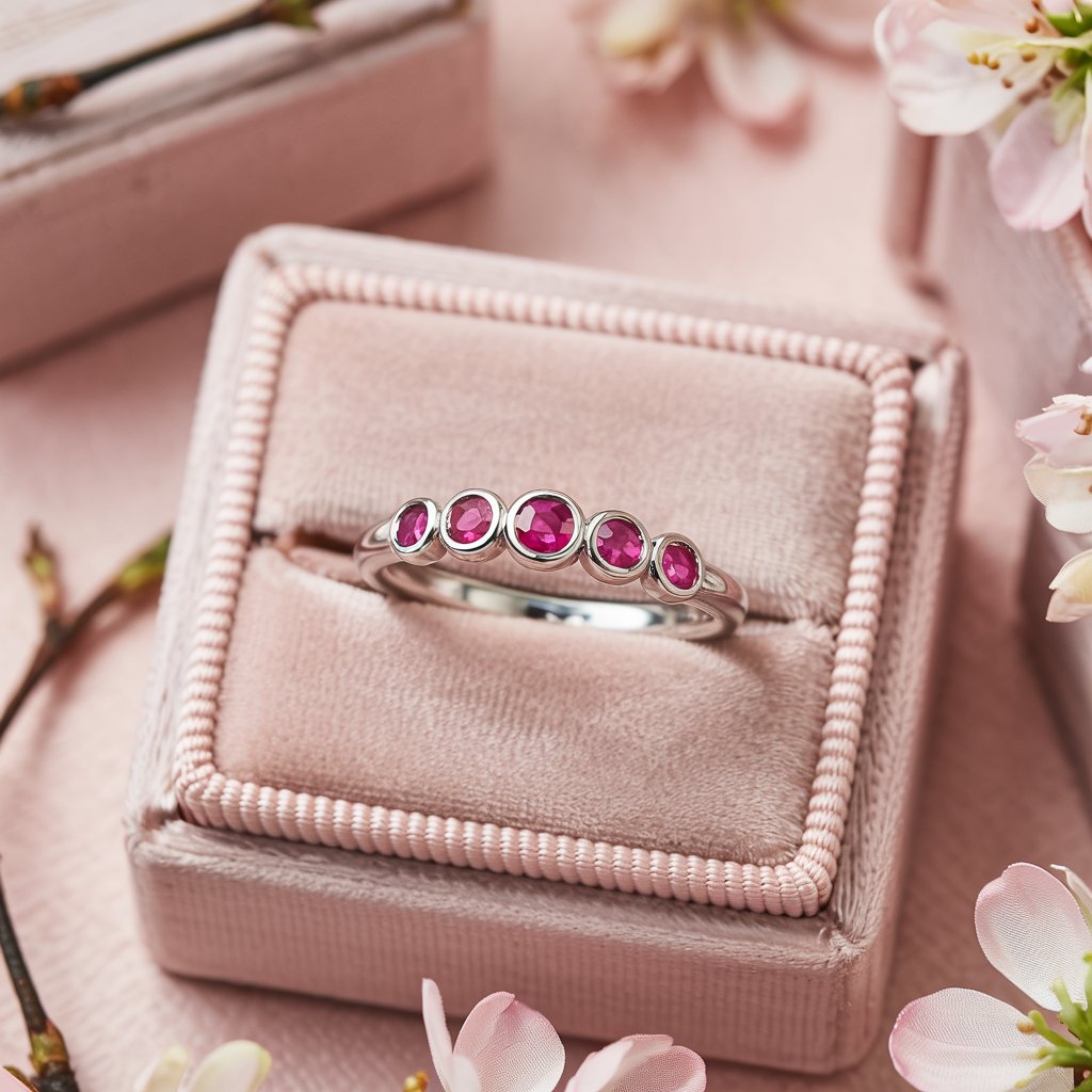Fiona Ruby Band - Graduated Ruby Five Bezel Stacking Anniversary Ring