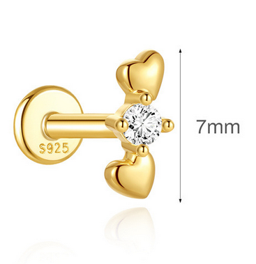 Sterling Silver 16G Flat Back Earrings, Solid Fixed Top Teardrop Heart Star CZ Piercing Earrings