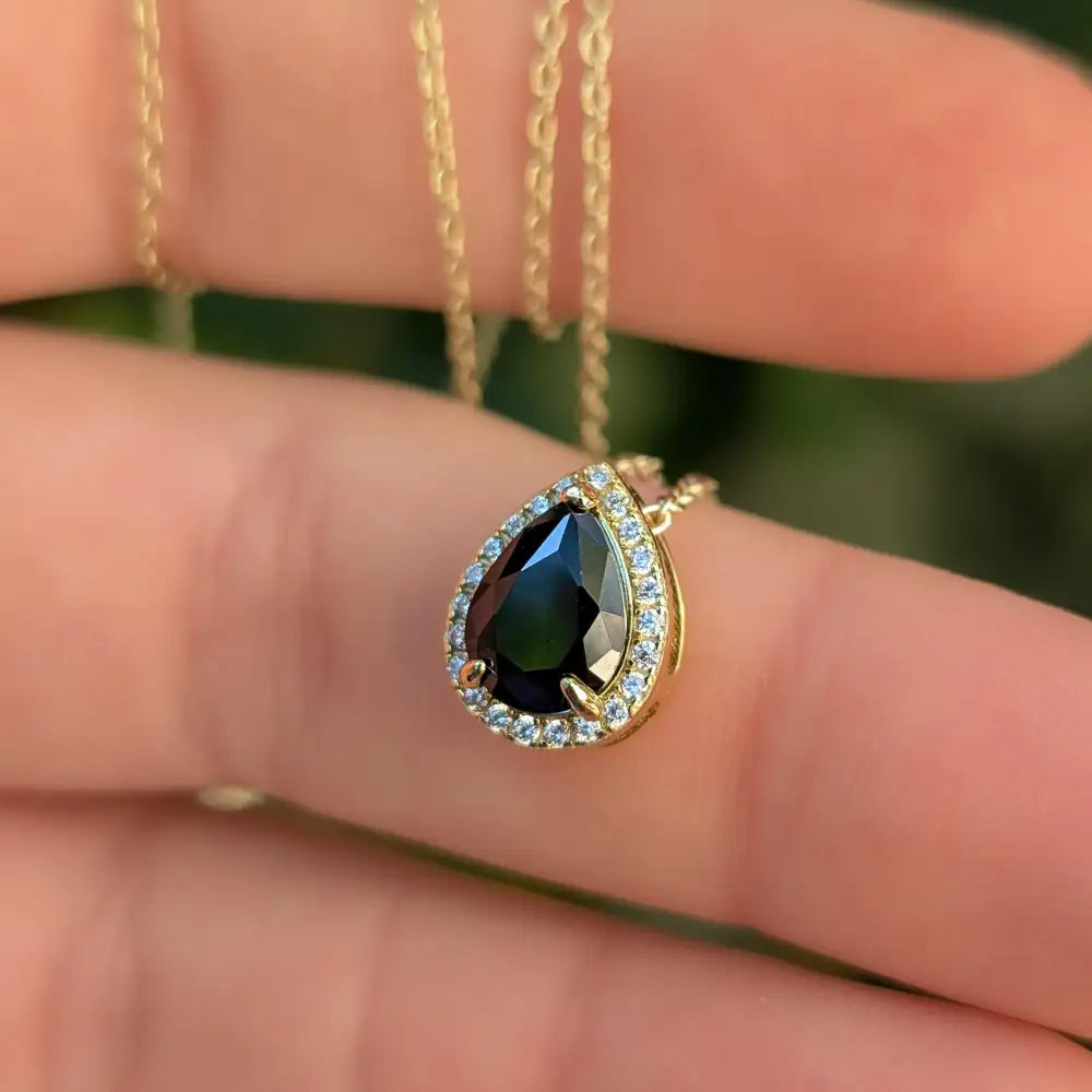 Floating Vintage Teardrop Onyx Halo Pendant Necklace