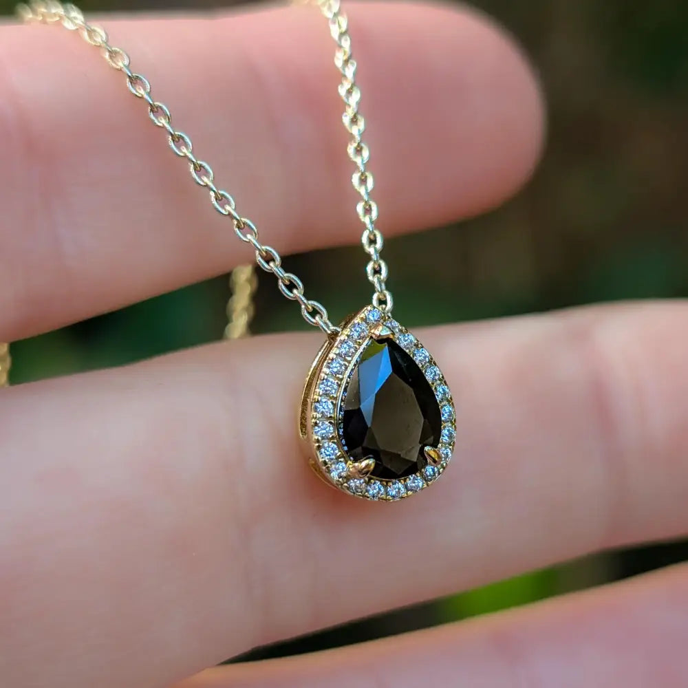 Floating Vintage Teardrop Onyx Halo Pendant Necklace