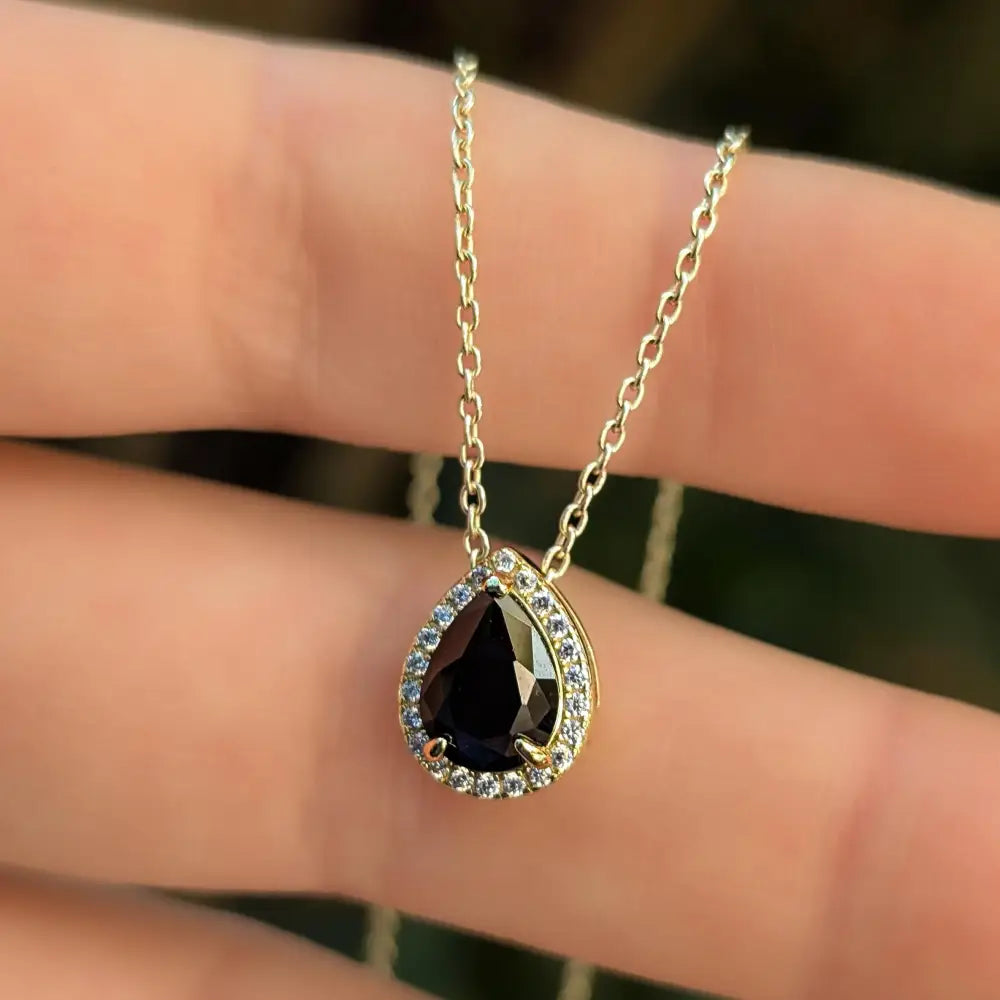 Floating Vintage Teardrop Onyx Halo Pendant Necklace