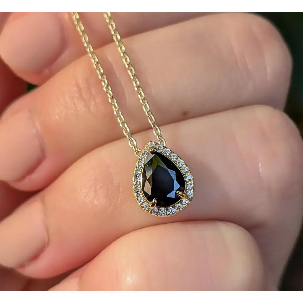 Floating Vintage Teardrop Onyx Halo Pendant Necklace