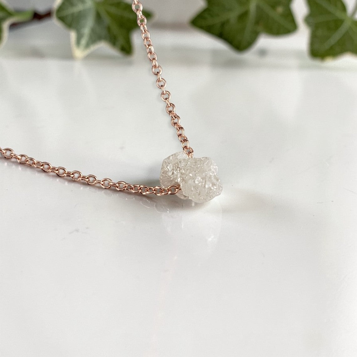 14k Gold 1 carat Floating Rough Uncut Diamond Necklace