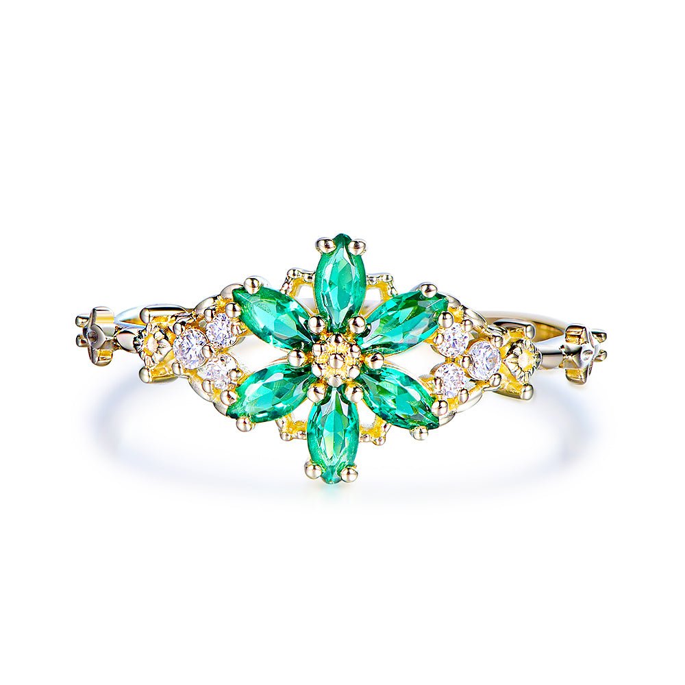 Flora Marquise Emerald Ring in 14k Yellow Gold