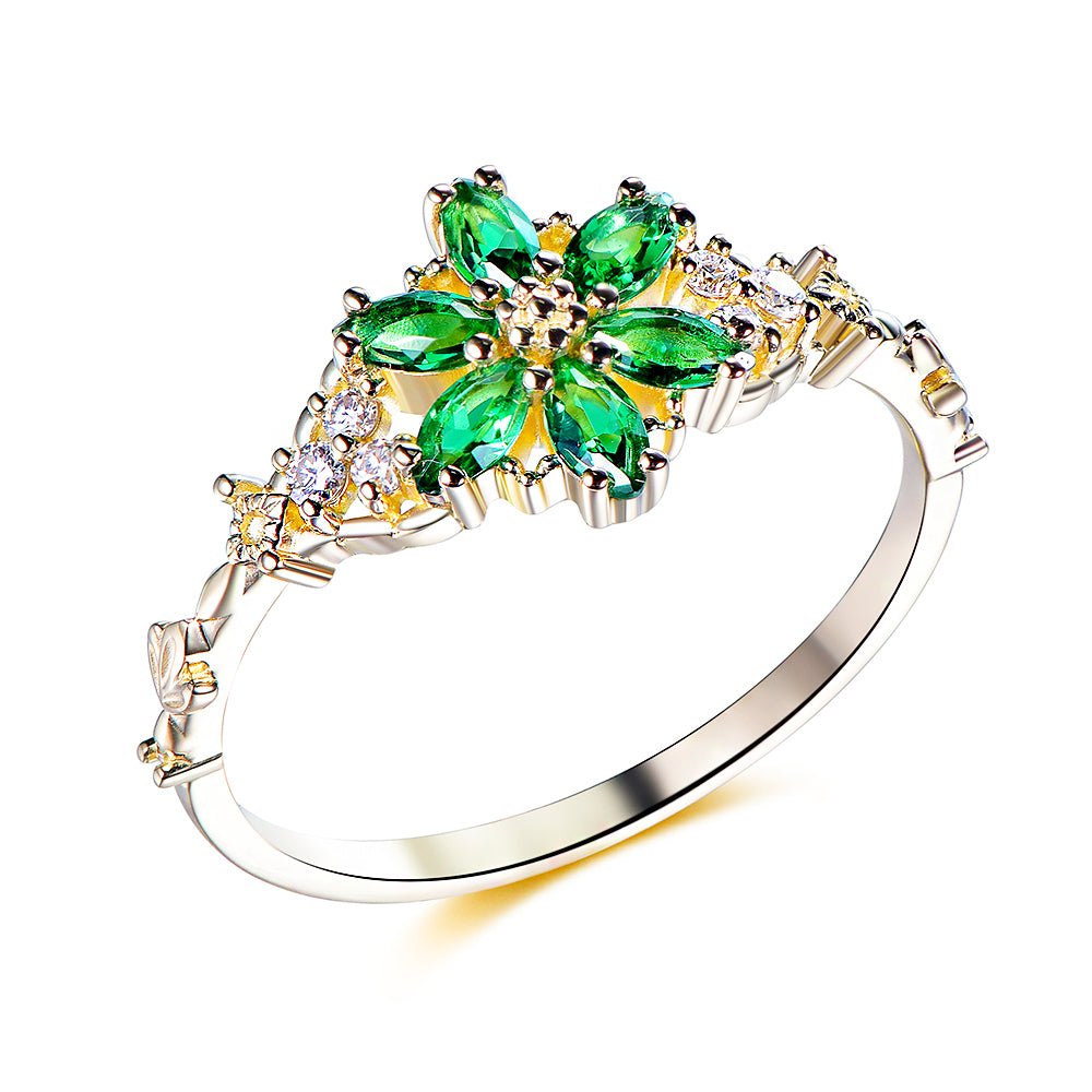 Flora Marquise Emerald Ring in 14k Yellow Gold