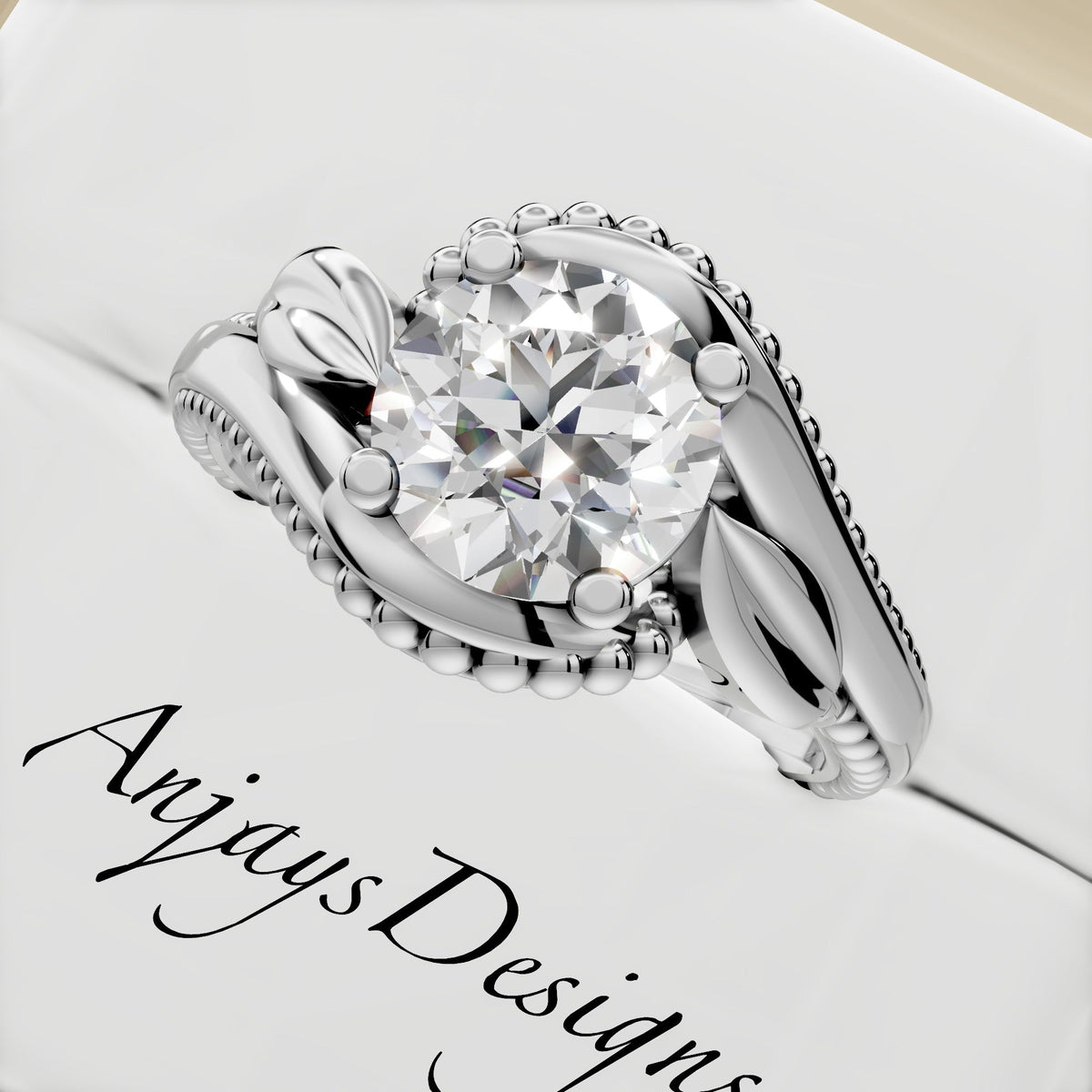 Unique Nature Inspired Engagement Ring 1 CT Lab Grown Diamond Floral Ring