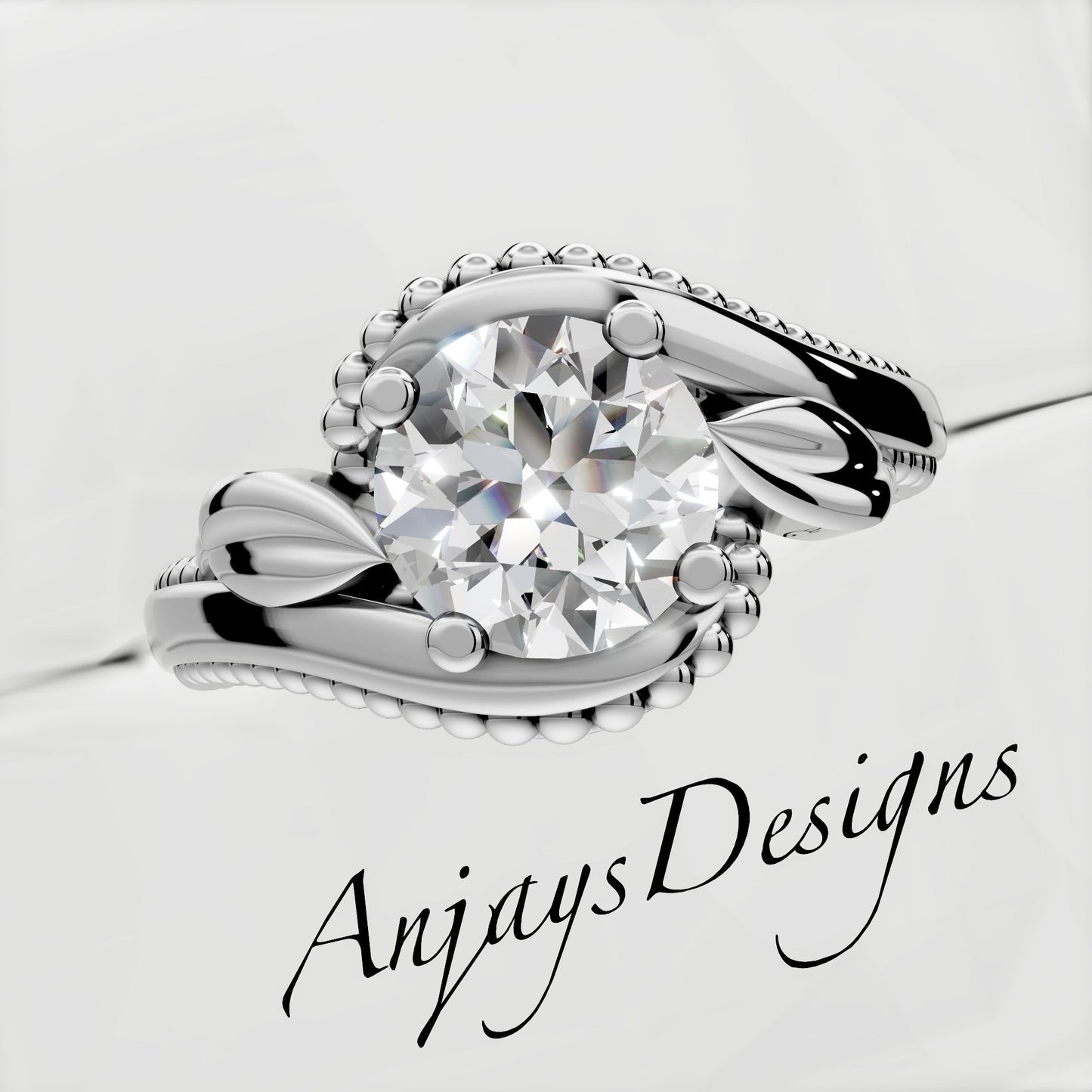 Unique Nature Inspired Engagement Ring 1 CT Lab Grown Diamond Floral Ring