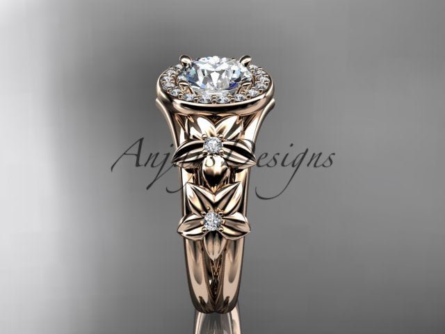 1 Carat Round Lab Grown Diamond Halo Engagement Ring Flower Diamond Ring D VS1 Floral Proposal Ring