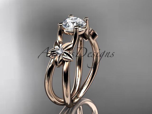 Flower Engagement Ring 1 Carat Round Lab Grown Diamond Nature Inspired Engagement Ring Unique Diamond Ring