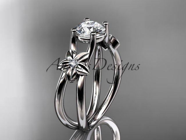 Flower Engagement Ring 1 Carat Round Lab Grown Diamond Nature Inspired Engagement Ring Unique Diamond Ring
