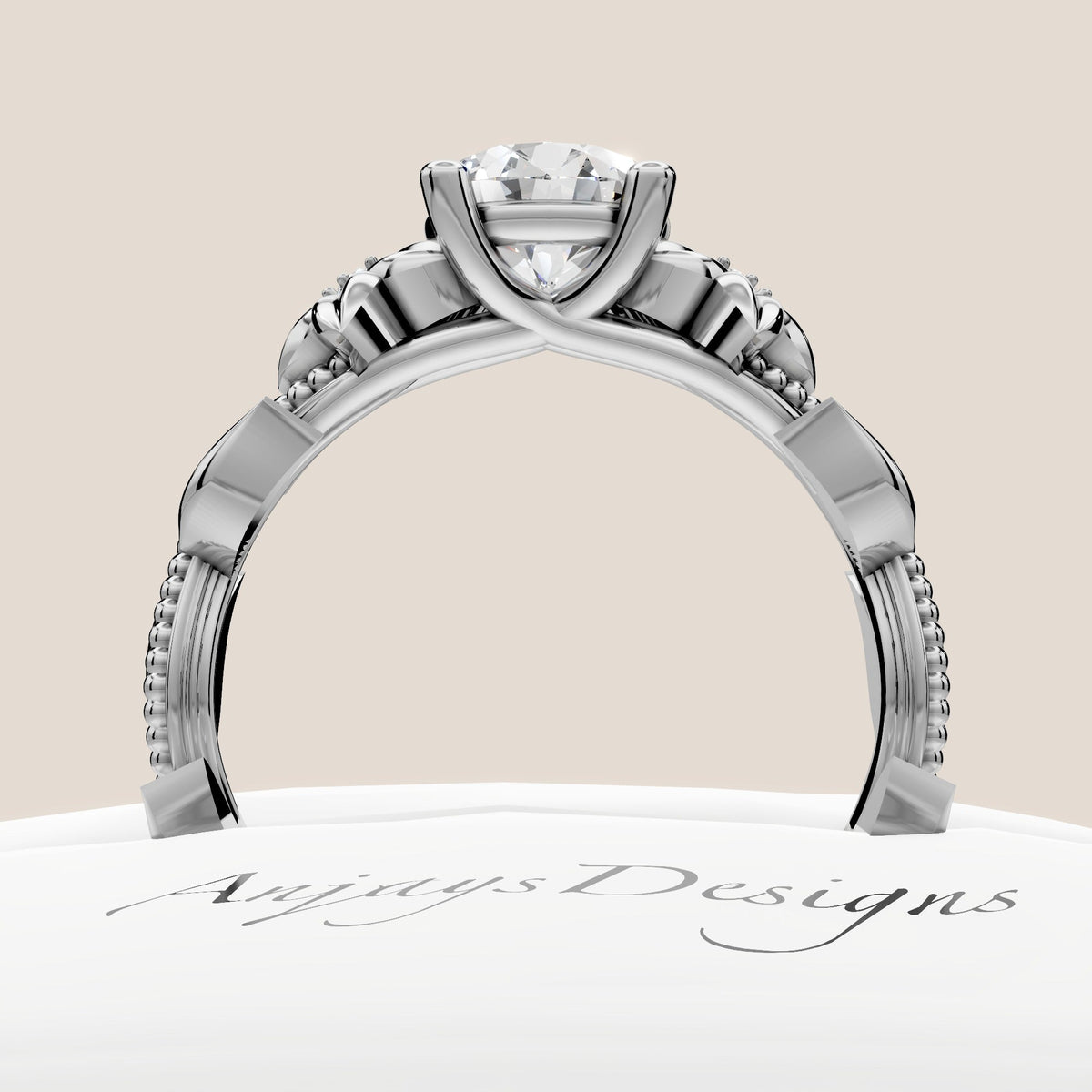 1 Carat Round Diamond Flower Engagement Ring Lab Grown Diamond Floral Ring Nature Inspired