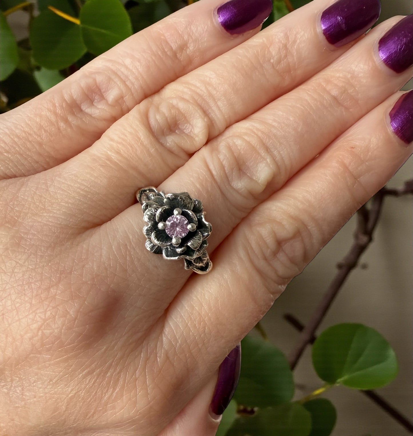 Pink Sapphire Rose Ring in Sterling Silver