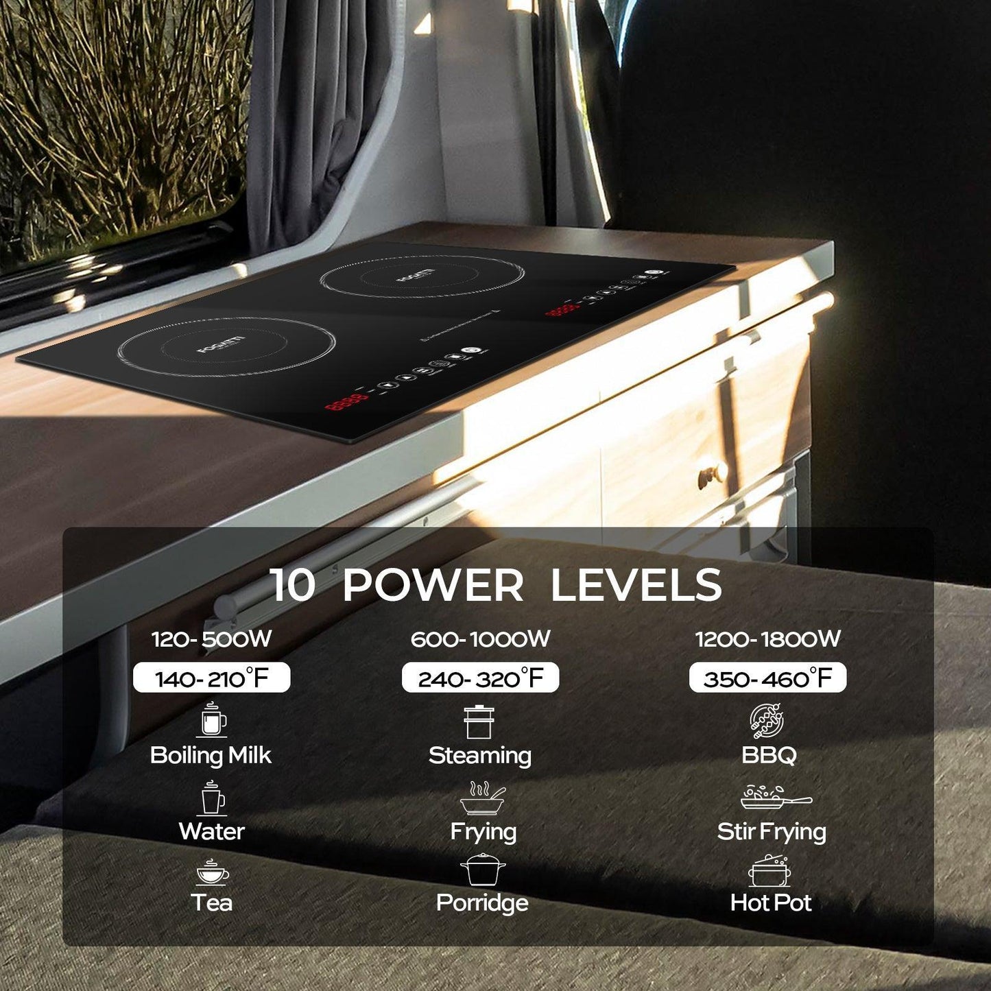 Fogatti RV Electric Induction Cooktop Double Burner