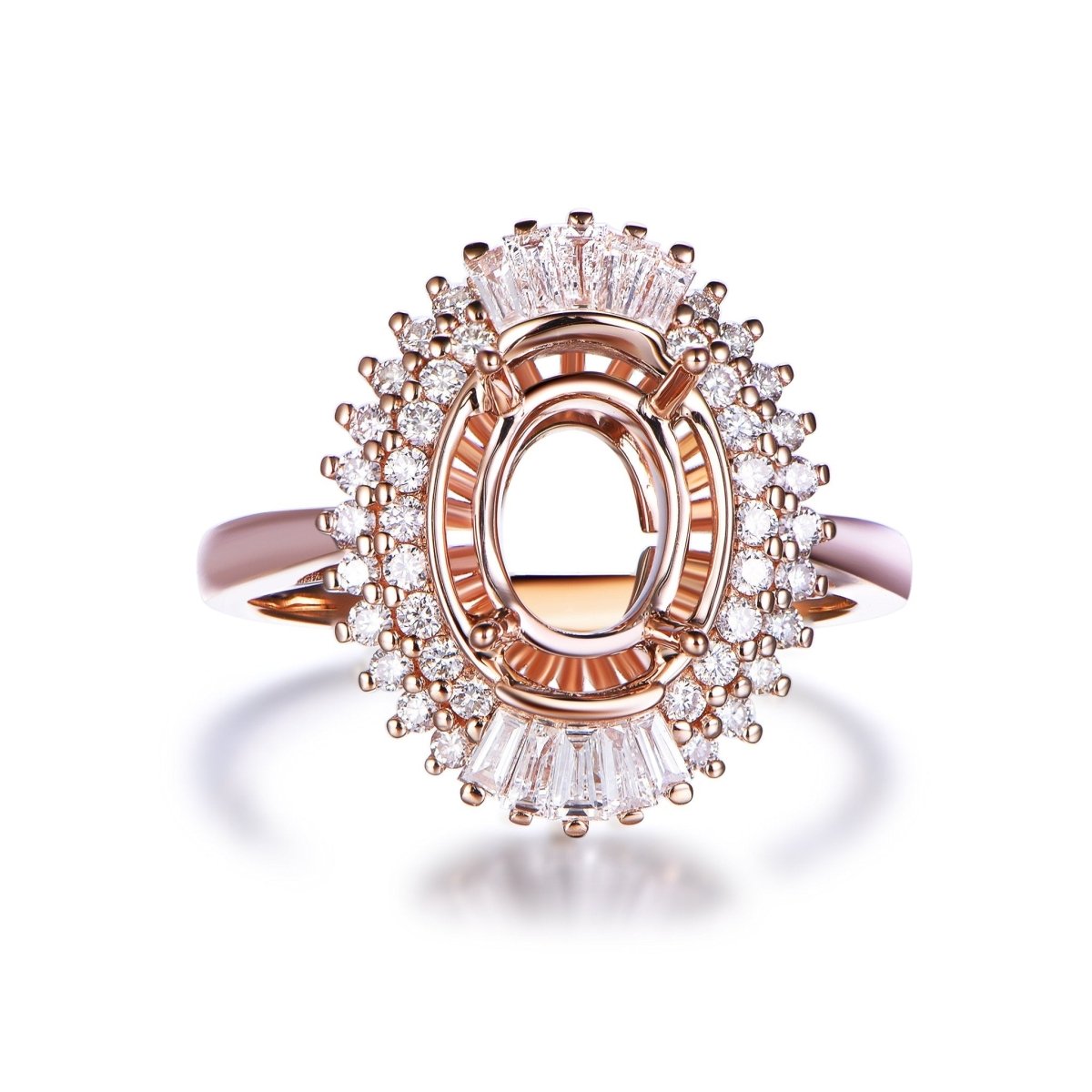 For AAA- Oval Baguette Diamond Double Halo Setting Semi Mount Ring