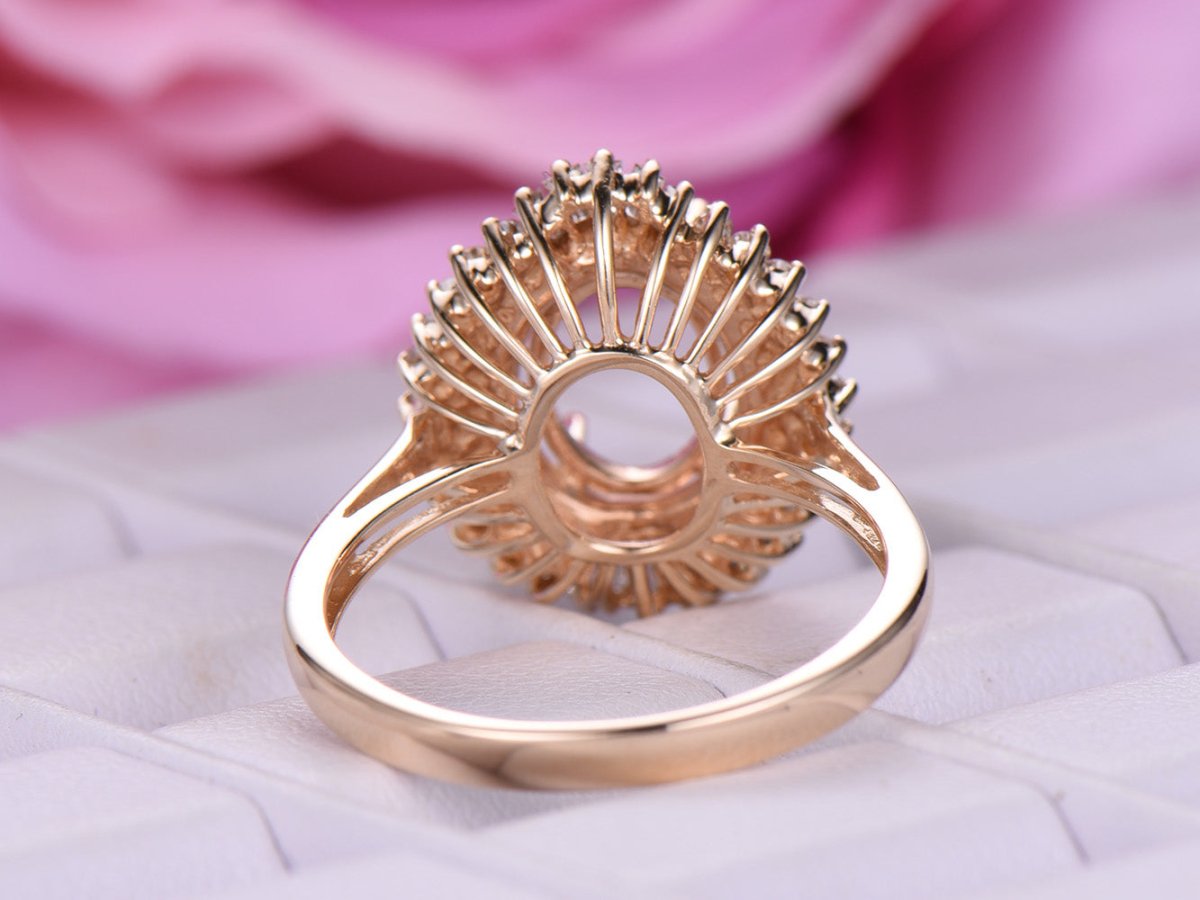 For AAA- Oval Baguette Diamond Double Halo Setting Semi Mount Ring