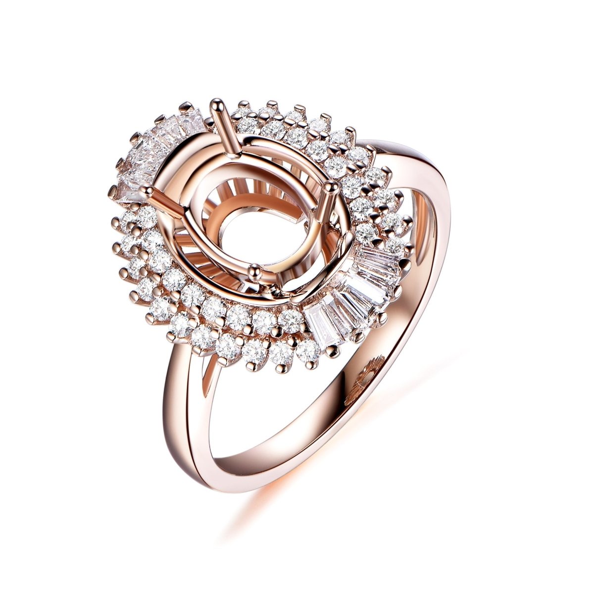 For AAA- Oval Baguette Diamond Double Halo Setting Semi Mount Ring