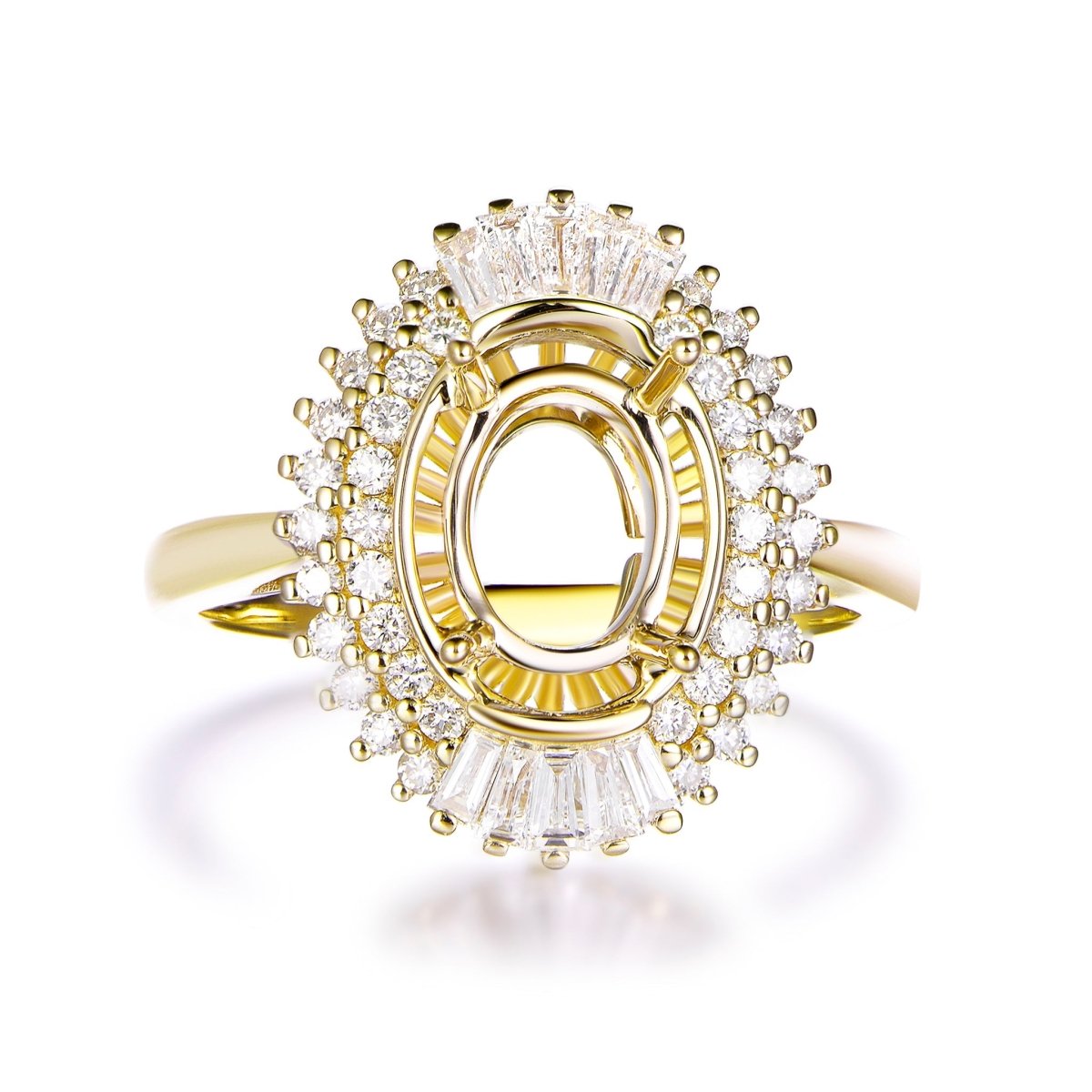 For AAA- Oval Baguette Diamond Double Halo Setting Semi Mount Ring
