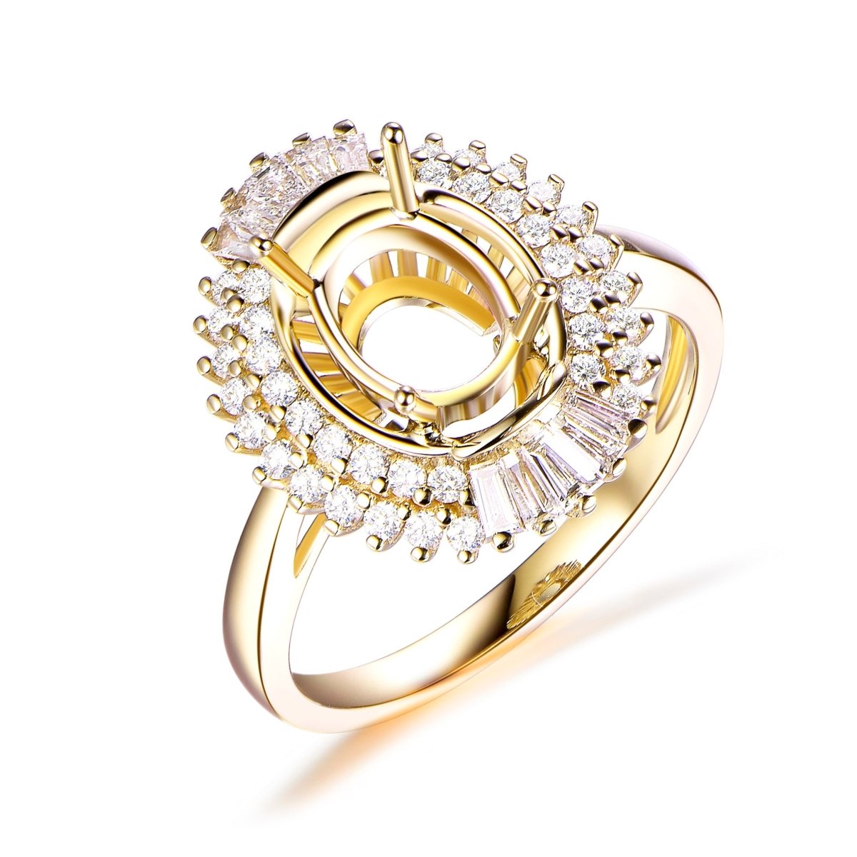 For AAA- Oval Baguette Diamond Double Halo Setting Semi Mount Ring
