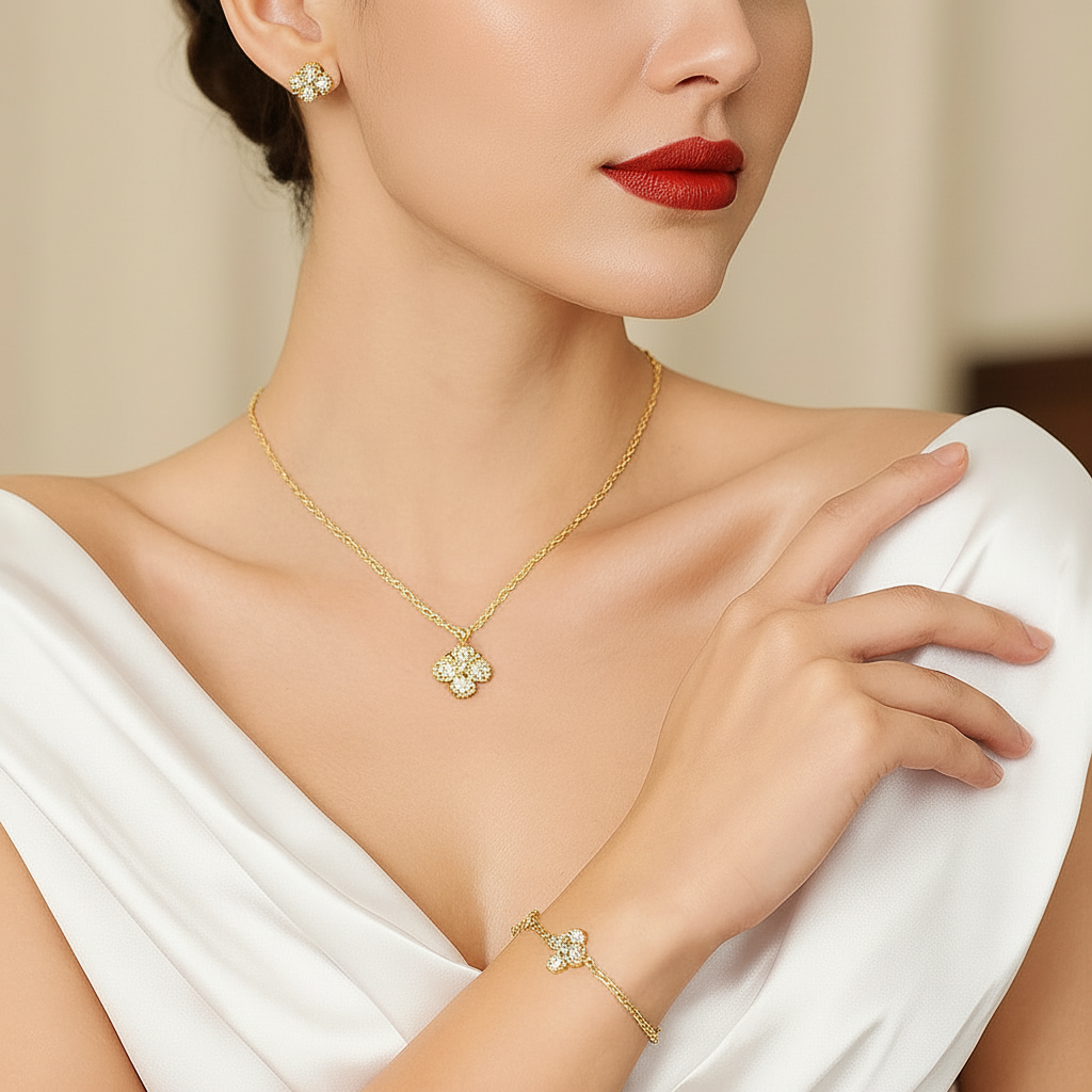 Four Clover Leaf Diamond Option Jewelry Set