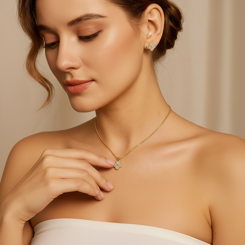 Four Clover Leaf Diamond Option Jewelry Set