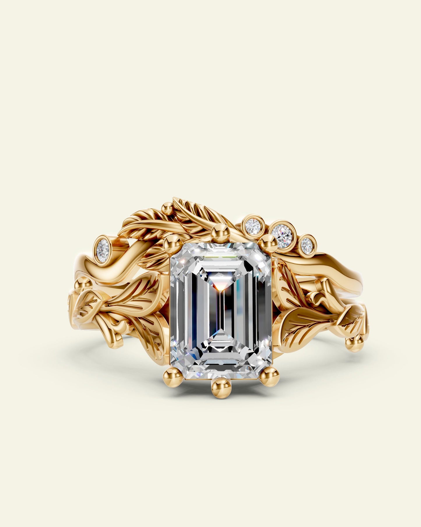 Freesia | bridal ring set, 8x6 mm emerald cut