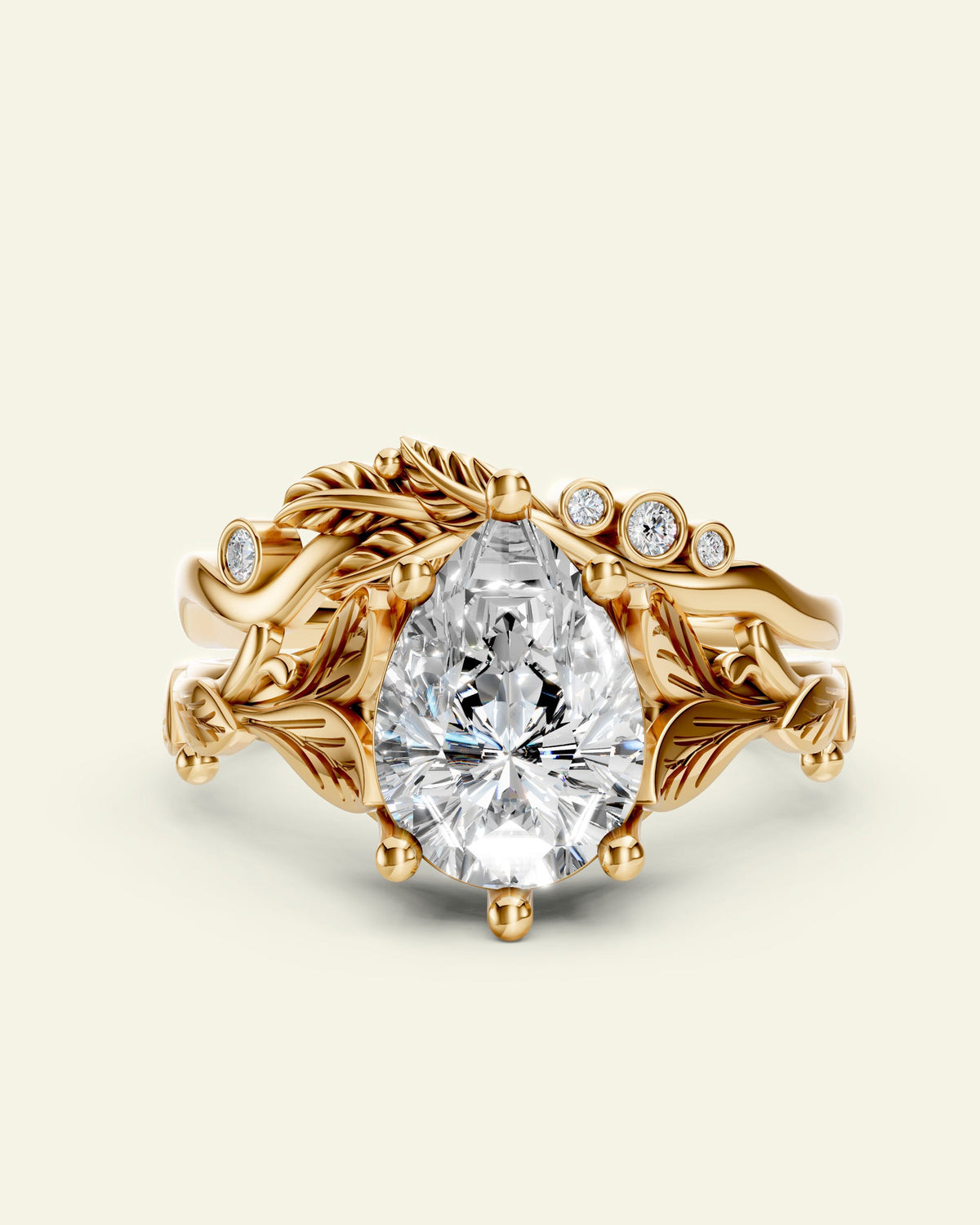 Freesia | bridal ring set, 10x7 mm pear cut