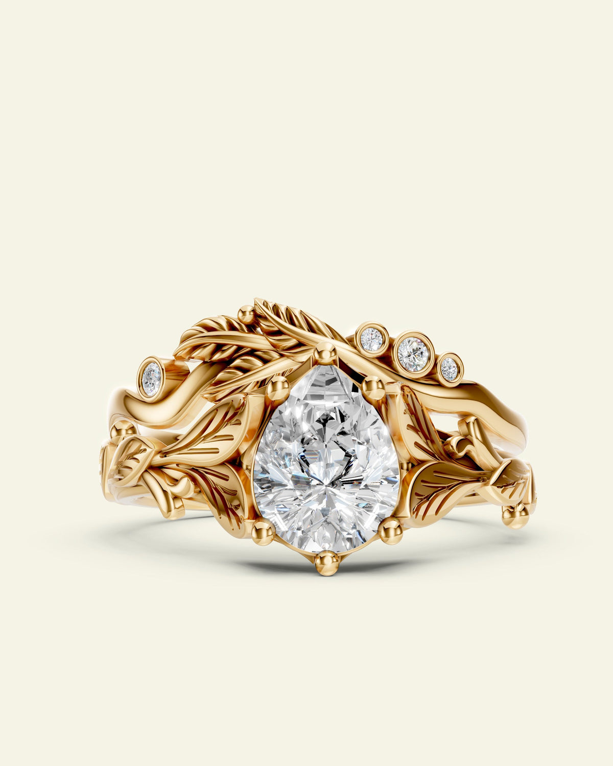 Freesia | bridal ring set, 8x6 mm pear cut