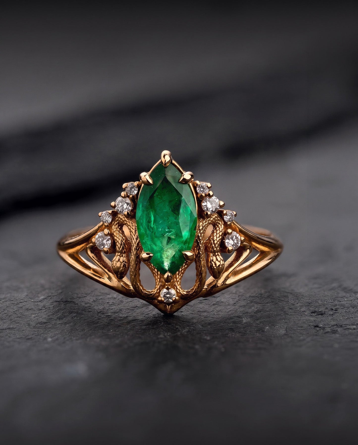 Serpent of Eden | custom engagement ring setting, 10x5 mm marquise cut