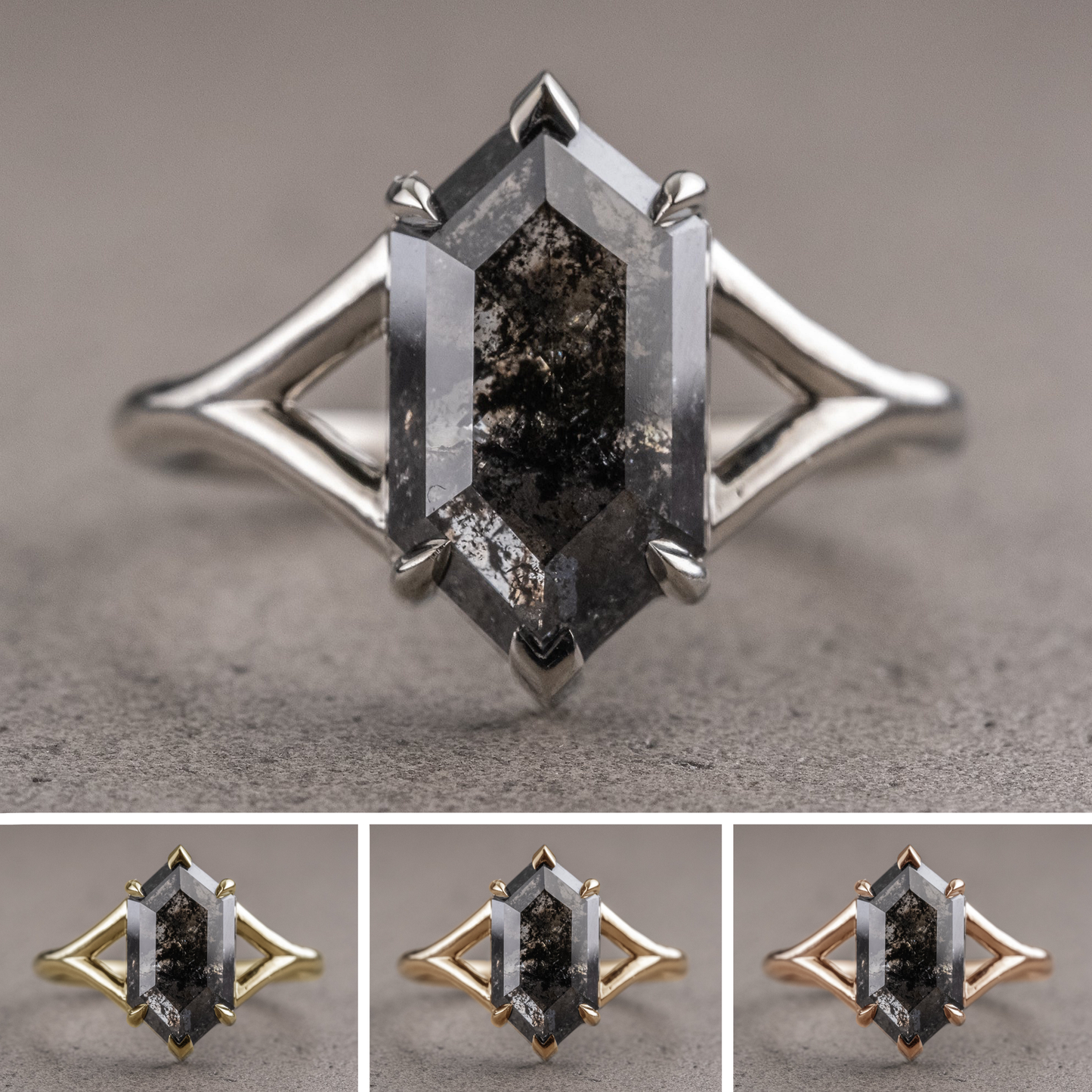 1.87 Carat Black Hexagon Diamond Engagement Ring, Charlize Setting