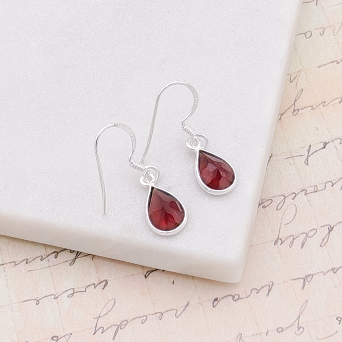 Garnet Gemstone Earrings | Teardrop | January Gift | Sterling Silver
