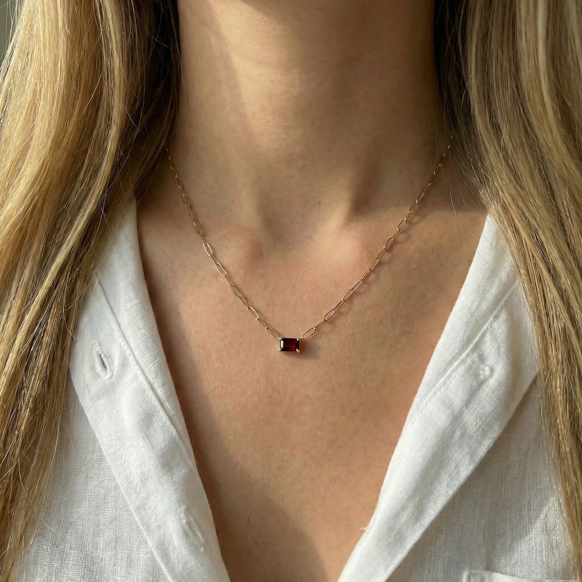 The Gemstone Paperclip Necklace | Garnet