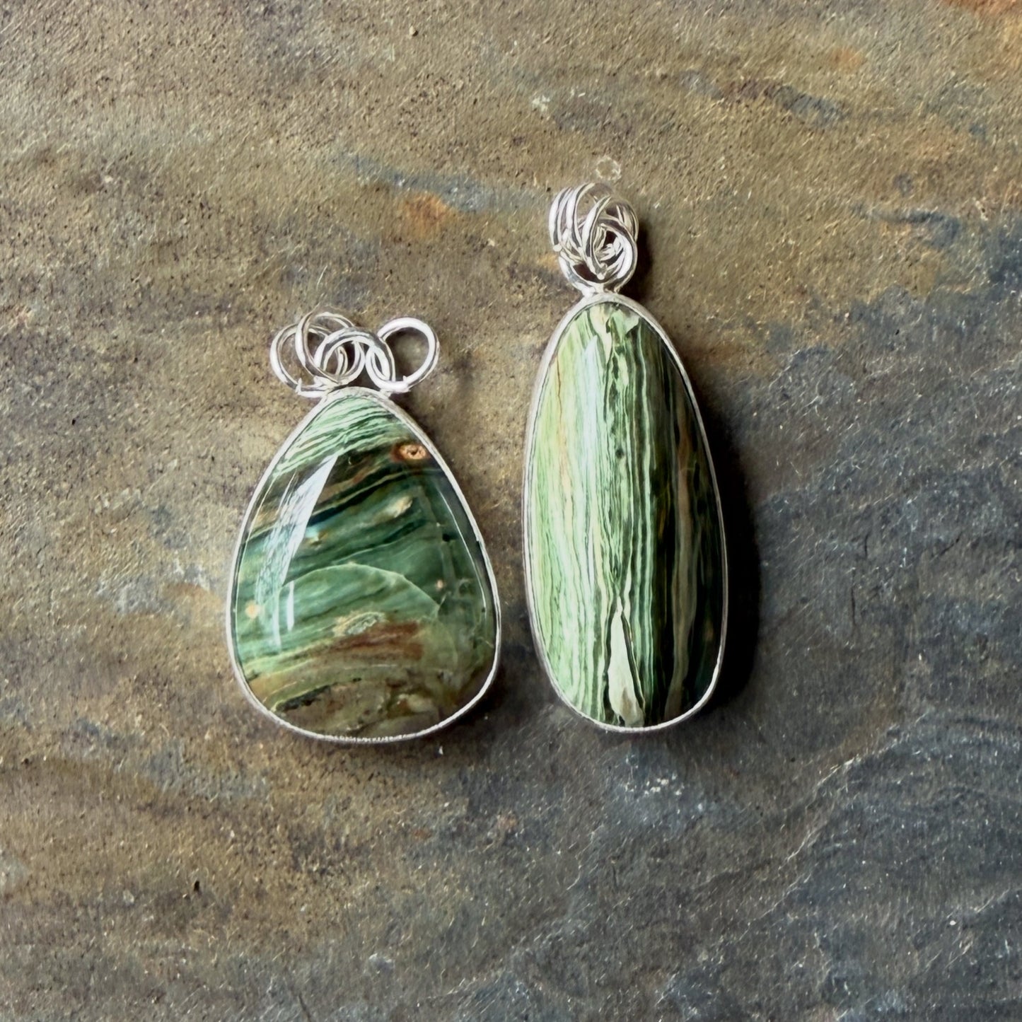 Gary Green Jasper Pendant Necklace | Sterling Silver Petrified Bog Wood From Oregon