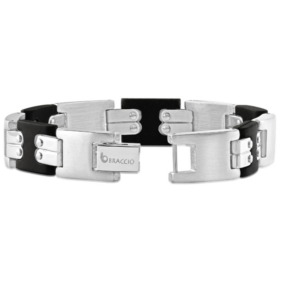 Men's Steel Brushed And Black Two Tone Flexible 12mm Link  8 " Bracelet