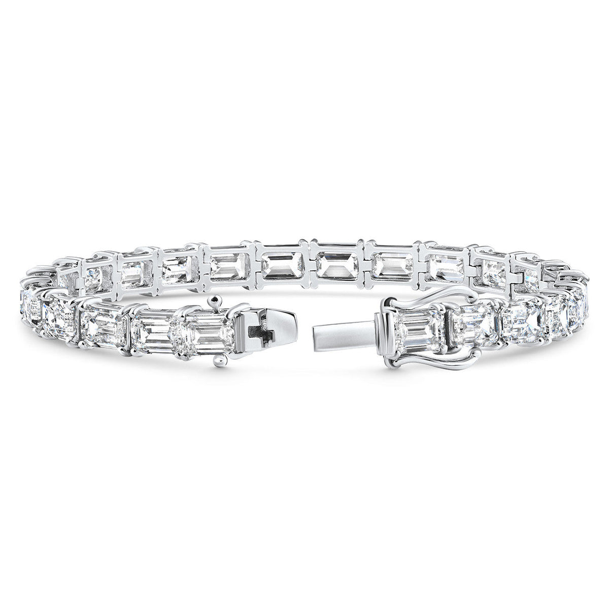 26Ct Emerald Cut Diamond East West Tennis Bracelet 14k Gold Lab Grown 7"