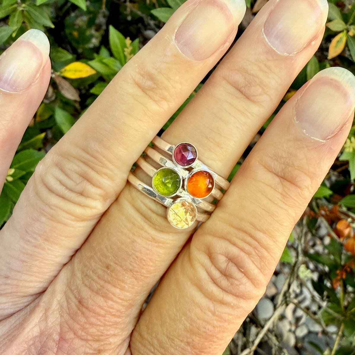 Sterling Silver Rhodolite Garnet Stacking Ring | January Birthstone | 2nd Anniversary