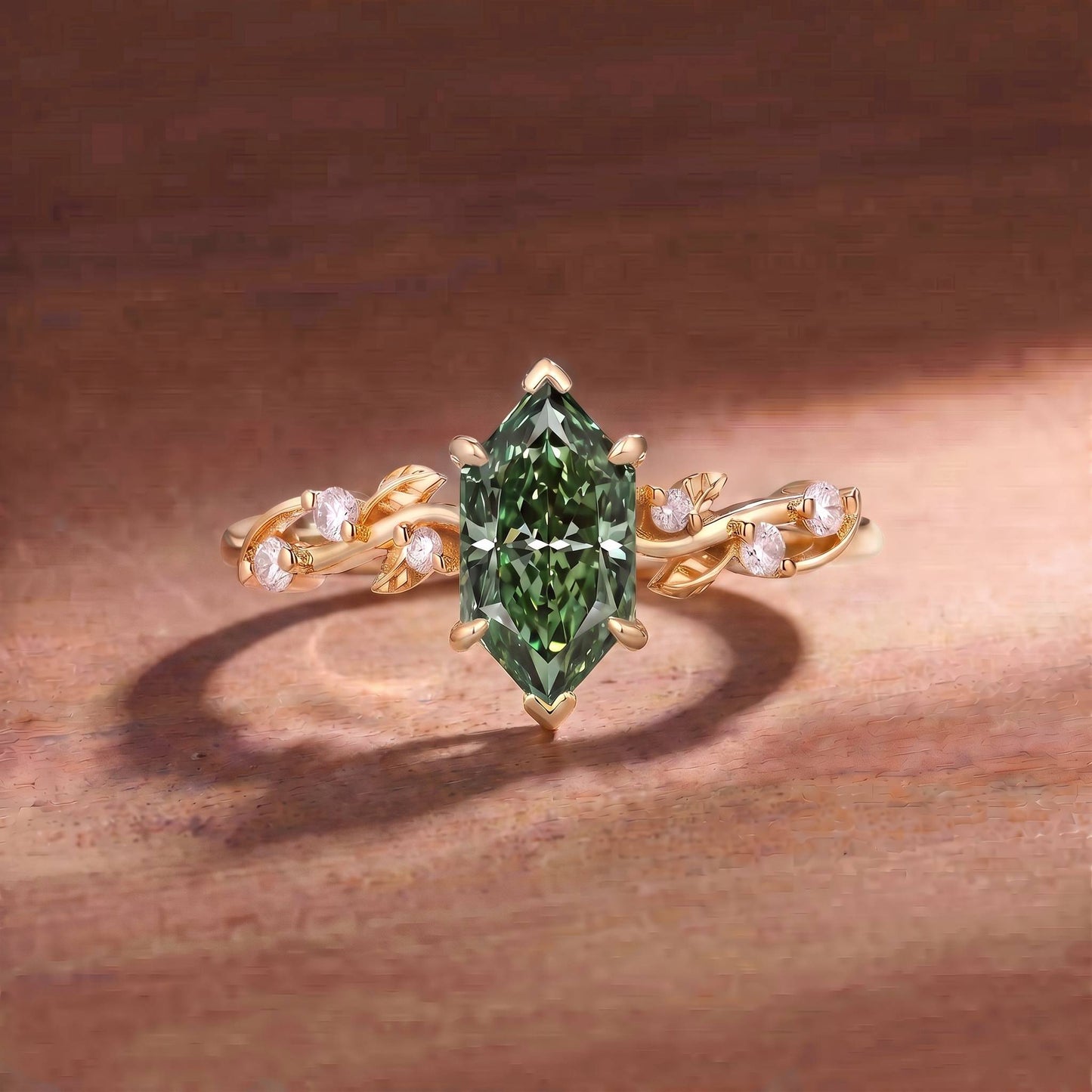 Dutch Marquise Cut Lab Green Sapphire Twisted Leaf Engagement Ring - Clarissa