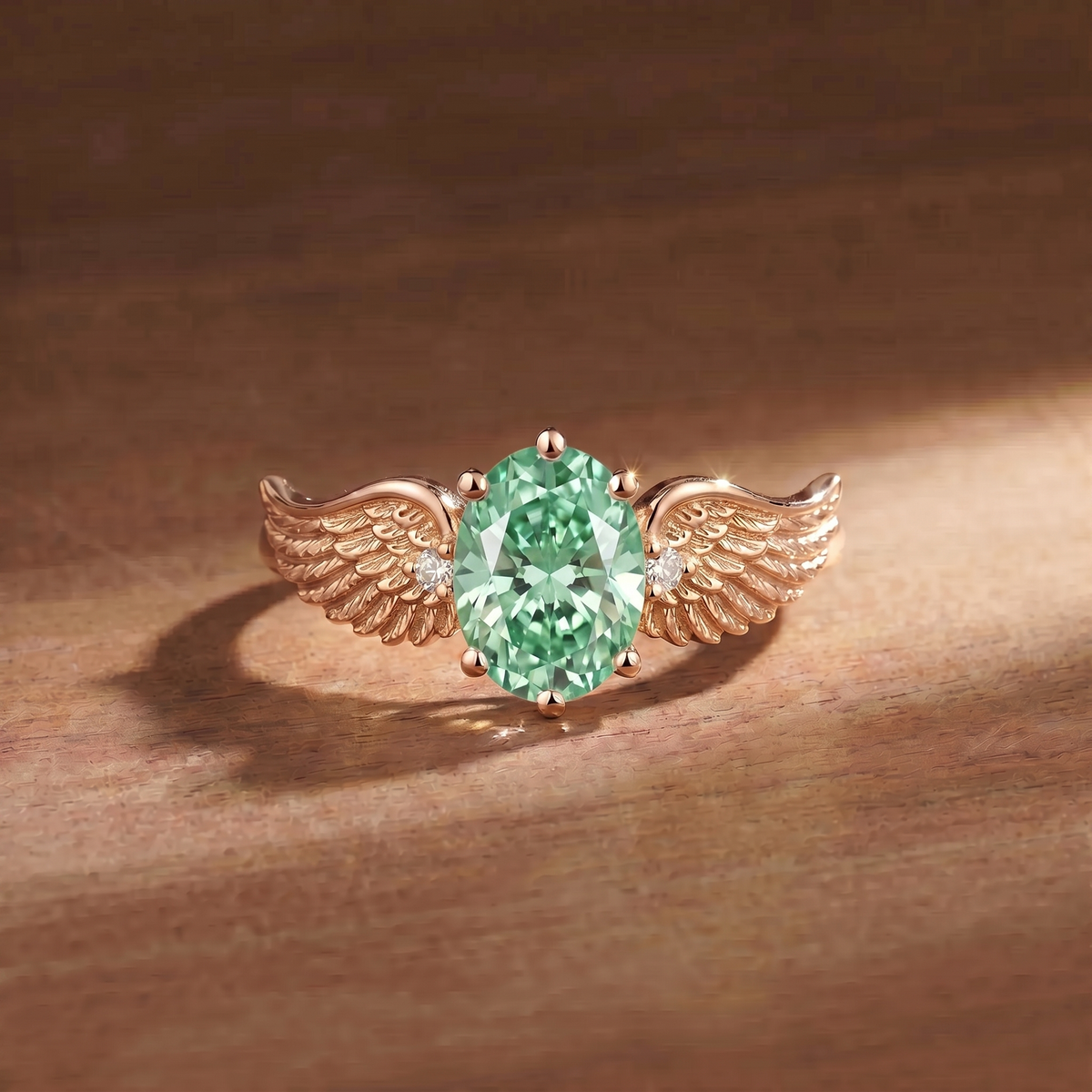 Wing Oval Cut Green Sapphire Engagement Ring - Gemima