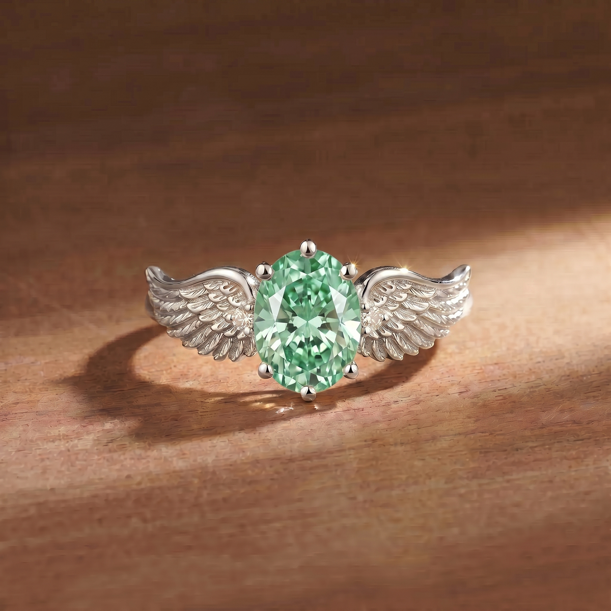 Wing Oval Cut Green Sapphire Engagement Ring - Gemima