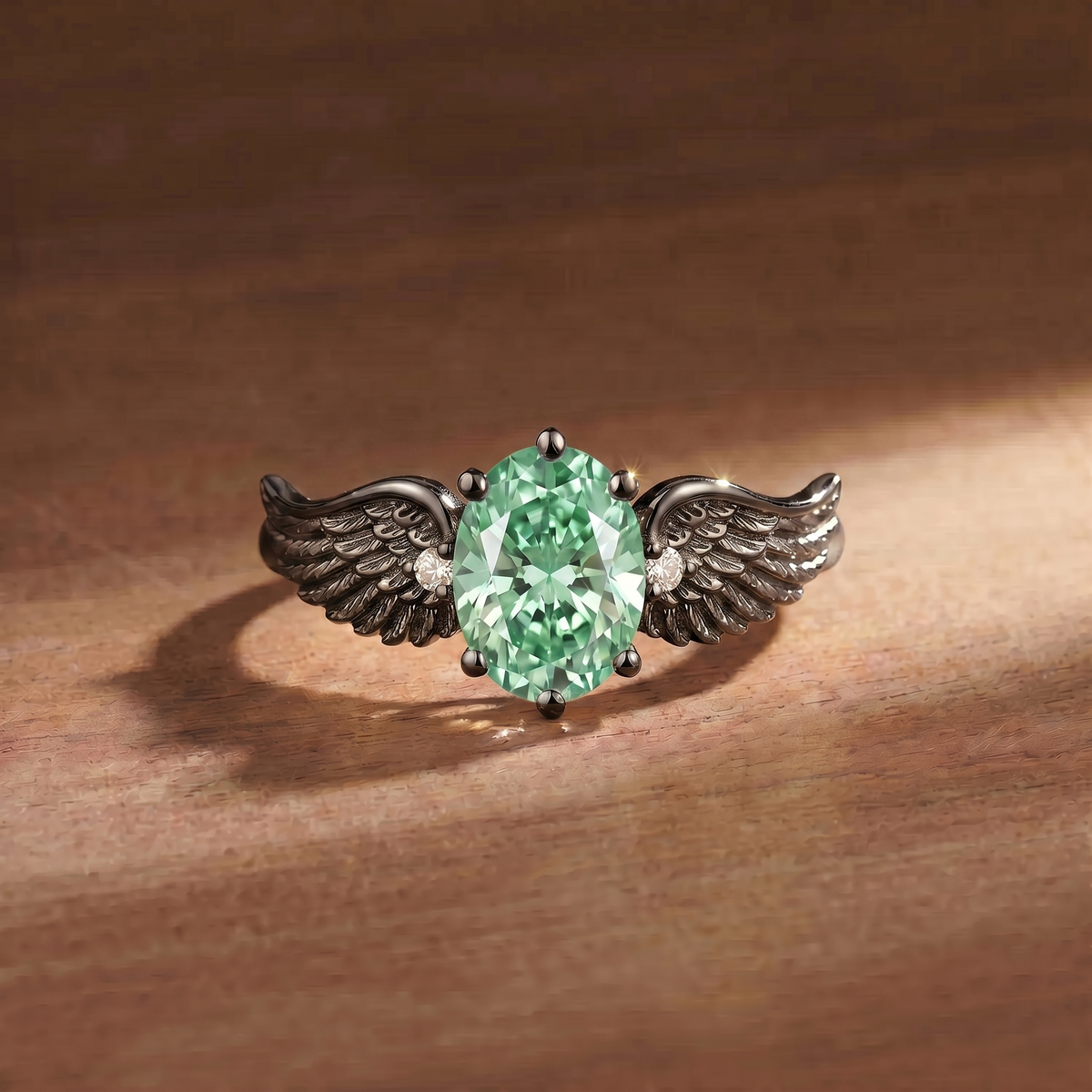 Wing Oval Cut Green Sapphire Engagement Ring - Gemima