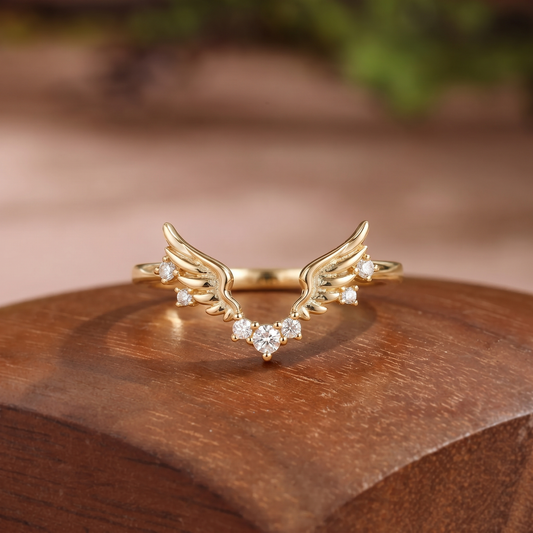 Fairy Moissanite Wings V-Shape Wedding Band - Agnes