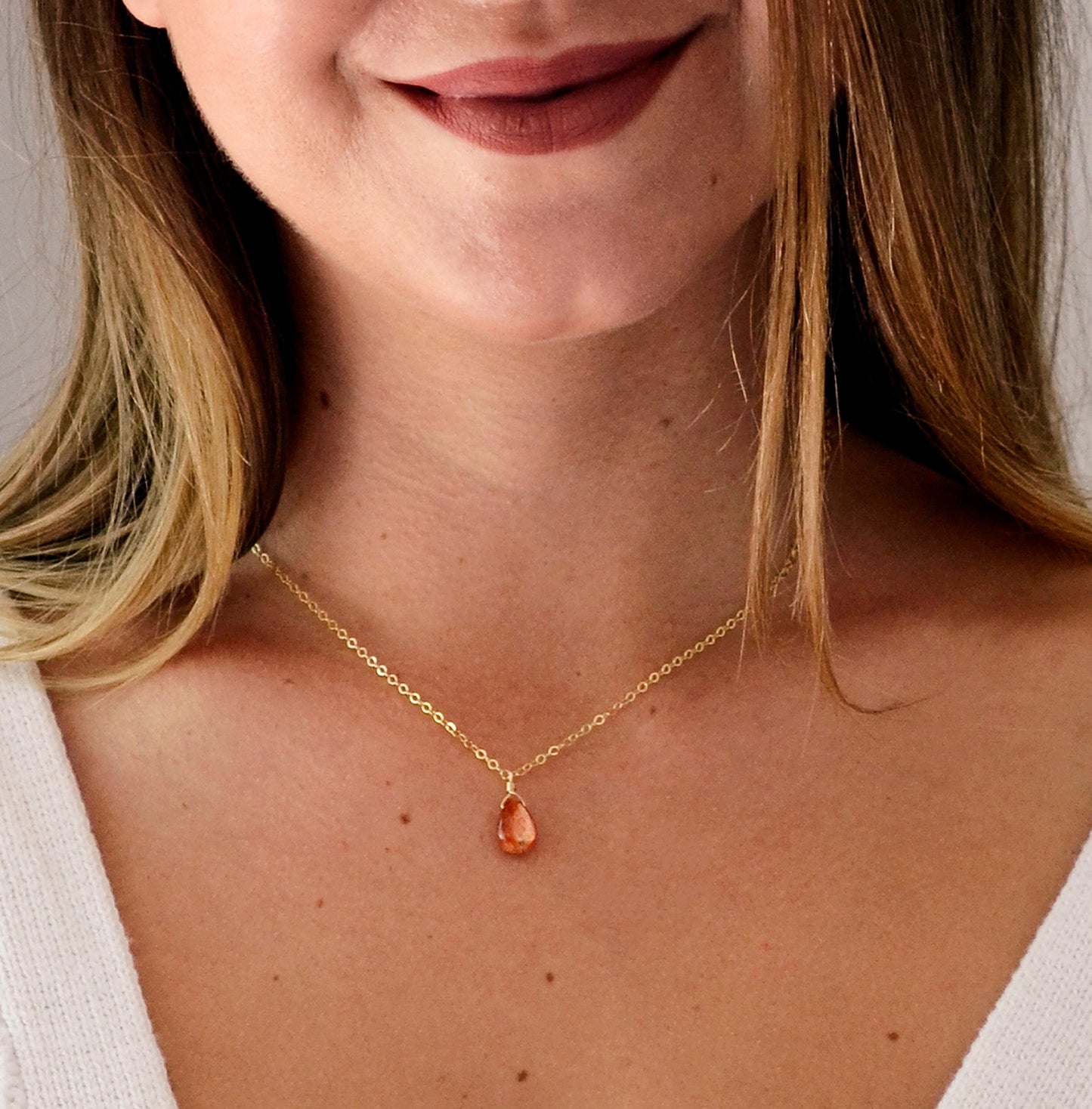 Sunstone Droplet Necklace